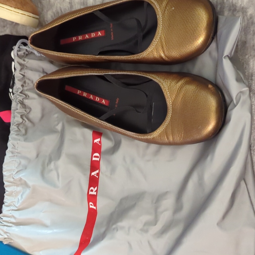 prada european size 36 golden bronze slip on made in italy